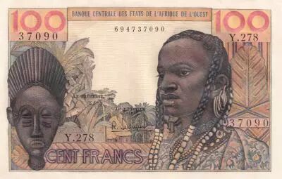West AFrican States 100 Francs Mask ND (1965) - General Issue - Serial  Y.278