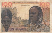 West AFrican States 100 Francs mask type 1959 - Serial L.273 - P.2b - F to VF