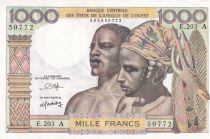West AFrican States 1000 Francs - Man, woman - ND (1959-1965) - Letter A (Ivory Coast) - Serial E.203 - P.103An