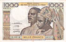 West AFrican States 1000 Francs - Man, woman - ND (1980) - Letter A (Ivory Coast) - Serial E.199 - P.103An