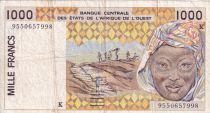 West AFrican States 1000 Francs - Workmen hauling peanuts - Mask - 1995 - Letter K (Senegal) - P.711K.e