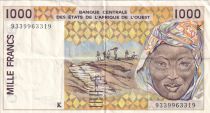 West AFrican States 1000 Francs - Workmen hauling peanuts - Mask- 1993 - Letter K (Senegal) - P.711K.c