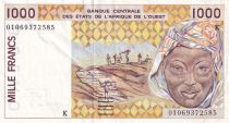 West AFrican States 1000 Francs - Workmen hauling peanuts - Mask- 2001 - Letter K (Senegal) - P.711K.k