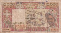 West AFrican States 10000 Francs - Spinning - ND (1989) - Serial R.024 - Letter A (Ivory Coast) - P.109Ag