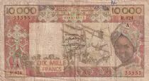 West AFrican States 10000 Francs - Spinning - ND (1989) - Serial R.024 - Letter A (Ivory Coast) - P.109Ag