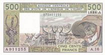 West AFrican States 500 Francs - Old man and ox - Letter A (Ivory Coast) 1986 - Serial A.16 - P.106aJ