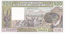 West AFrican States 500 Francs - Old man and ox - Letter A (Ivory Coast) 1988 - Serial F.18 - P.106aJ