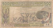 West AFrican States 500 Francs - Old man and ox - Letter K (Senegal) 1981 - Serial F.9 - P.706Kc