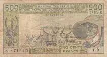 West AFrican States 500 Francs - Old man and ox - Letter K (Senegal) 1981 - Serial F.9 - P.706Kc