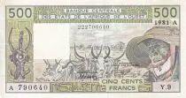 West AFrican States 500 Francs - Old man with zebus - 1981 - Letter A (Ivory Coast) - Serial Y.9 - P.106Ac