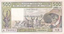 West AFrican States 500 Francs - Old man with zebus - 1981 - Letter A (Ivory Coast) - Serial Y.9 - P.106Ac
