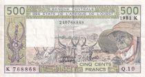 West AFrican States 500 Francs - Old man with zebus - 1981 - Lettre K (Senegal) - Serial Q.10 - P.706.Kc