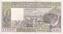 West AFrican States 500 Francs - Old man with zebus - 1985 - Letter A (Ivory Coast) - Serial A.14 - P.106Ai