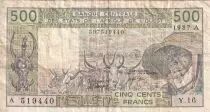 West AFrican States 500 Francs - Old man with zebus - 1987 - Letter A (Ivory Coast) - Serial Y.16 - P.106Ak