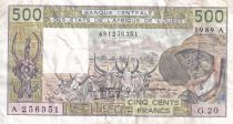 West AFrican States 500 Francs - Old man with zebus - 1989 - Letter A (Ivory Coast) - Serial G.20 - P.106Am