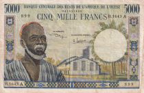 West AFrican States 5000 Francs -  Bearded man - Woman - 1961 - Serial B.1643 - VF - P.104Ak