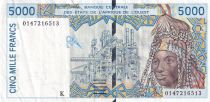 West AFrican States 5000 Francs - Factory - Village scene - ND (2000-2001) - Letter K (Senegal) - P.713K