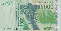 West AFrican States 5000 Francs - Mask - Kobus kob - 2017 - Letter C (Burkina Faso) - P.317Cq