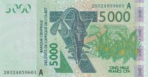 West AFrican States 5000 Francs - Mask - Kobus kob - 2019 - Letter A ( Ivory Coast) - P.New