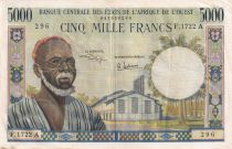 West AFrican States 5000 Francs - Old man - Village scen - ND - Serial F.1722 - Letter A (Ivory Coast) - P.104Ah