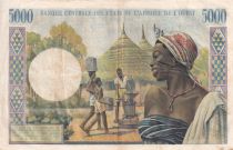 West AFrican States 5000 Francs - Old man - Village scen - ND - Serial F.1722 - Letter A (Ivory Coast) - P.104Ah