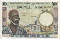 West AFrican States 5000 Francs - Old man - Village scene - ND (1977) - Serial R.2728 - Letter A (Ivory Coast) - P.104Aj