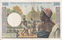 West AFrican States 5000 Francs - Old man - Village scene - ND (1977) - Serial R.2728 - Letter A (Ivory Coast) - P.104Aj