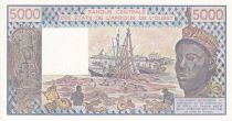 West AFrican States 5000 Francs 1985 - Woman, fish, boat - Serial W.4 - XF+ - P.108Ai