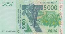 West AFrican States 5000 Francs Mask - Antelopes - Burkina Faso 2017