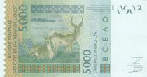 West AFrican States 5000 Francs Mask - Antelopes - Burkina Faso 2017