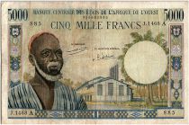 West AFrican States 5000 Francs old man type 1977 - A Ivory Cost J.1468 A - P.104Ai - F to VF