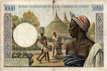 West AFrican States 5000 Francs old man type 1977 - A Ivory Cost J.1468 A - P.104Ai - F to VF
