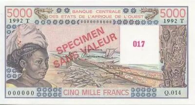 West AFrican States 5000 Francs Woman, fish, boat