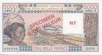 West AFrican States 5000 Francs Woman, fish, boat