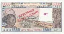West AFrican States 5000 Francs Woman, fish, boat