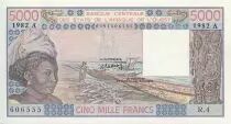 West AFrican States 5000 Francs Woman, fish, boat