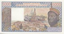 West AFrican States 5000 Francs Woman, fish, boat