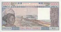 West AFrican States 5000 Francs Woman, fish, boat