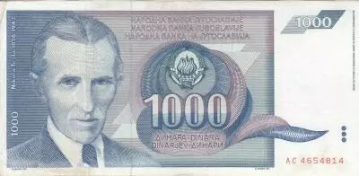 Yougoslavie 1000 Dinara - Nikola Tesla - Armoiries - 1991