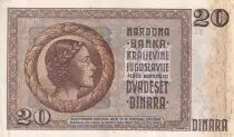Yougoslavie 20 Dinara - Roi Peter II - Femme - 1936 - P.30