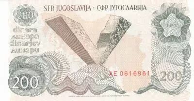 Yougoslavie 200 dinara - Monument des partisans  - 1990 - S�rie AE