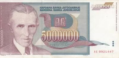 Yougoslavie 5 000 000 Dinara - Nikola Tesla - Armoiries - 1993