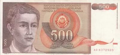 Yougoslavie 500 Dinara - Jeune homme - Armoiries - 1991