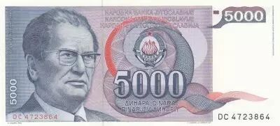 Yougoslavie 5000 Dinara J. B. Tito - Jajce en Bosnie 1985