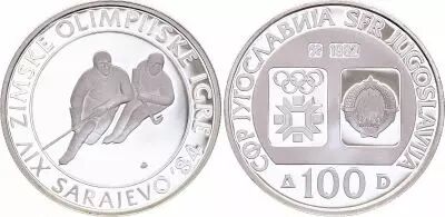 Yugoslavia 100 dinara - Olympics Games of  Saravejo 1984 - Silver - 1982 - Proof