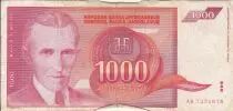 Yugoslavia 1000 Dinara - Nikola Tesla - Arms - 1992