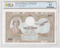 Yugoslavia 1000 Dinara 1931 - Queen Marie - PCGS 63