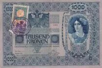 Yugoslavia 1000 Kronen - Woman - Arms - Stamp (text in croatian) - 1919 - P.10B