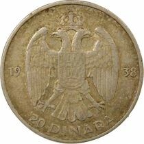 Yugoslavia Peter II - 20 Silver Dinara - 1938