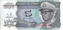 Zaïre  5 Nvx Makuta, Pdt Mobutu - Monument - 1993